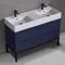Modern Double Bathroom Vanity, Blue, 48